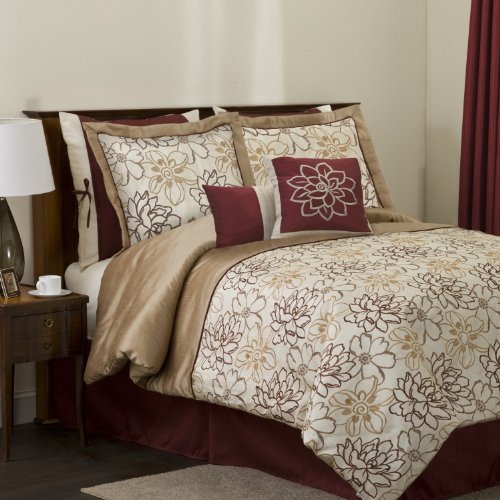 Lush Decor Florino 8-Piece Comforter Set, California King, Taupe/Red Lush Decor Florino 8-Piece Comforter Set, California King, Taupe/Red