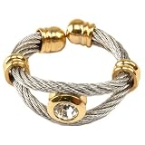 Stainless Steel Ring 316 CZ Diamond Rope Design Gold Plated by Bucasi