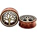 TOPBRIGHT® Pair Wood & Brass Tree of Life Flesh Tunnels Expander Ear Gauges Earring Plugs