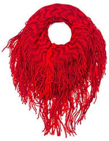 Women's Red Knitted Infinity Chevron Zig Zag Pattern Fringe Scarf. 52 Inch Long X 18 Inch Wide. 100% Acrylic. One Size.
