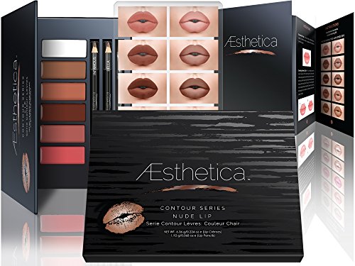 Aesthetica Nude Lip Contour Kit - Contouring and Highlighting Matte Lipstick Palette Set - Includes Six Lip CrÃ¨mes, Four Lip Liners, Lip Brush and Step-by-Step Instructions - Vegan & Cruelty Free