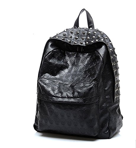 iMaySon Hot Western Gossip Girl Punk Skull PU Leather Women Backpack Shoulders Book Bag (Black)