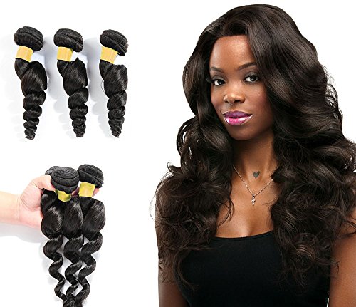 Oriental Show 8~30 inches 6A Brazilian Loose Wave, Pack of 3(Mixed Length), 100% Unprocessed Virgin Human Hair, 300g Total(100g Each), Natural Color