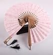 Round Folding Fan, Cloth Hand Fan - Pink with Flower Printed, Gift Idea