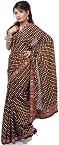 Black Bandhani Sari with Hand-Embroidered Rabari Patch Border - Pure Gajji Silk