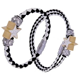 Kadima Leather Bracelet ,Leather Necklace ,Stainless Steel Pandora Beads ,Stainless Steel Braided PU with Gold Star & Crystal Bracelet and Necklace Set, 6mm 8