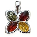 Certified Genuine Multicolor Amber and Sterling Silver 4-stone Pendant