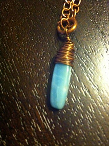 Amazonite Handmade Copper Wire Wrapped Pendant, Blue Stone Point, Chakra