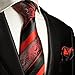 Red and Black Silk Tie and Pocket Square . Paul Malone Red Line