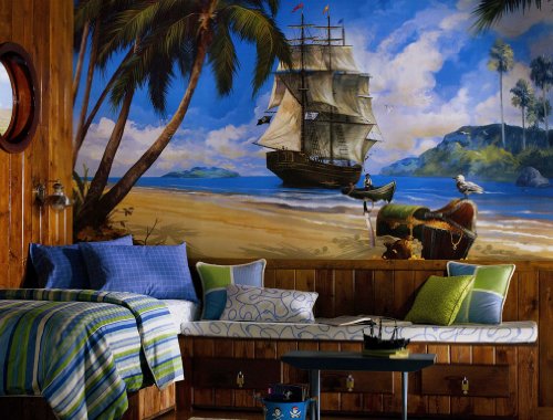 pirate ship wallpaper. pirate ship wallpaper. Tropical Treasure PIRATE SHIP Wallpaper Mural