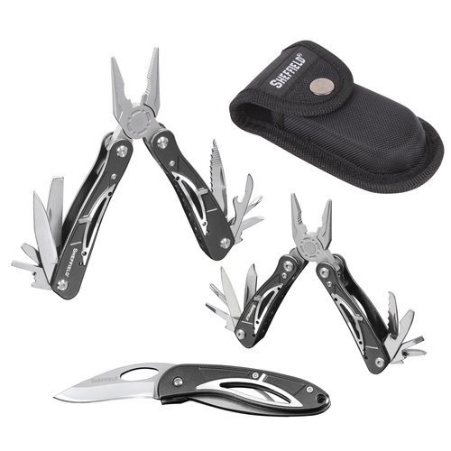 Sheffield 3 Piece Gift Set with Large Multitool, Small Multitool, Knife, and Bonus Sheath (9802)