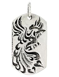 Sterling Silver Peacock Dog Tag Pendant, 1 1/2 inch tall