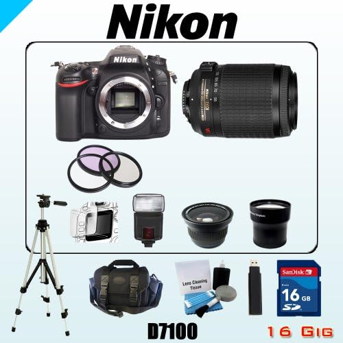 Nikon 24MP D7100 Bundle - Includes Nikon Nikkor 55-200mm f/4-5.6G IF-ED - 16GB SDHC Memory Card - USB Memory Card Reader - 3 Piece Lens Filter Kit - Spare Lithium Battery - Digital Flash - Lens Cleaning Kit - Full Size Tripod - Carrying Case