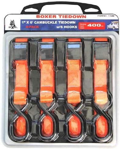 Tiedowns with S hooks -Cambuckle 400 lb. load limit - 4 pack