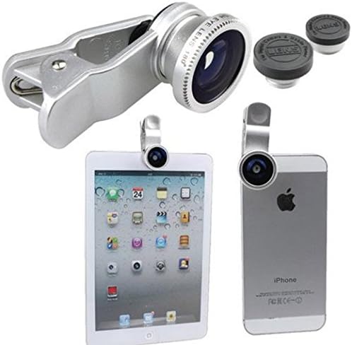 Honorie 3in1 Universal 180° Fisheye Lens + Wide Angle + Macro Lens Clip Camera Photo Kit For Apple iPhone 6 Plus/6S/6/5S/5C/5/4S/4, iPad Air 2/1, iPad 4/3/2, iPad Mini 3/2/1, Samsung Galaxy S6 Edge/S6/S5/S4, Galaxy Note 4/3/2, Sony, Motorola Droid and Other Smart Phones (Silver)