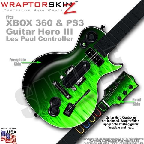 Fire Green WraptorSkinz Skin fits XBOX 360 & PS3 Guitar Hero III Les Paul Controller (GUITAR NOT INCLUDED)