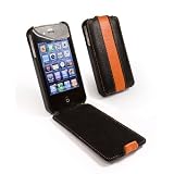 Tuff-Grip slim-line leather (antenna assist) case cover for Apple iPhone 4 / 4G - Black/Orange - Sports Range