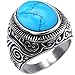 Men's Classic Vintage Turquoise Biker Stainless Steel Ring Band Silver Blue