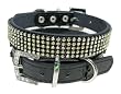 Bellas Swarovski Gold Crystal Luxury Leather Rhinestone Dog Collar, Black - Large 18"