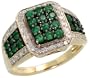 14k Gold Ring, w/ 0.20 Carat Brilliant Cut Diamonds & 1.00 Carat May Birthstone Brilliant Cut Emerald Stones, 1/2 in. (12mm) wide, size 8.5