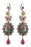 Michal Negrin Amazing Cameo Earrings with Bows, Fuchsia Swarovski Crystals and Tear Drop - Hypoallergenic, Hand-made in Israel