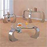 51A64vpQP1L. SL160  Windward Furniture Clayton Bevelled Kidney Occasional Coffee Table Set in Chrome 72005Series