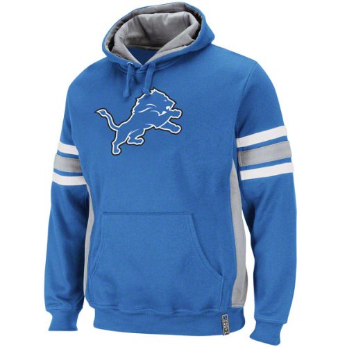 NFL Men's Detroit Lions Passing Game II Long Sleeve Hooded Fleece Pullover (Sport Blue/Stone Gray/White, Large)