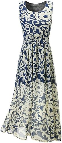 SUNNYCI Womens Bohemian floral print chiffon Maxi dress