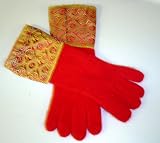 G31, Red Angora Gloves with Hand Trimmed Fancy Ribbon Cuff for Women and Teens