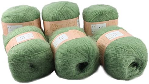 Celine lin 6 Skeins Smooth &Warm Angola Mohair Plush Cashmere Wool Knitting Yarn 300g,Grass Green