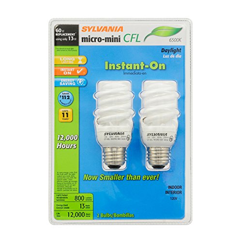 SYLVANIA 2-Pack 13-Watt (60W Equivalent) 6,500K Spiral Medium Base (E-26) Daylight CFL Bulb