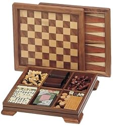 WE Games Walnut 7-Games-in-1 Combination Game Set - Includes Chess, Checkers, Backgammon, Dominoes, Cribbage, Poker, Dice and Cards