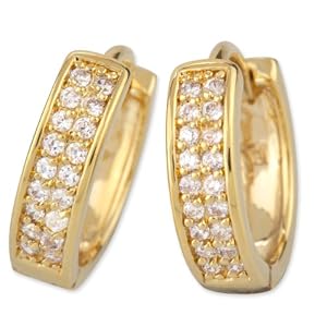 Schmuck-Pur Elegante Klapp-Creolen 15mm mit 3 Micron Gold 36 Zirkonia