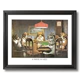 Dogs Playing Poker At Table Animal Picture Black Framed Art Print #1 by Art Prints Inc