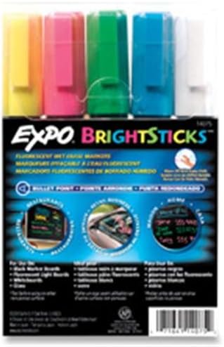 Expo 14075 Bright Sticks Wet-Erase Fluorescent Marker Set Bullet Tip Assorted