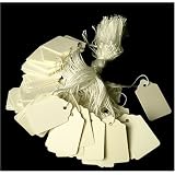 100 White Retail Tags w/String Tie - 1 1/4" x 1 29/32"