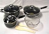 9pc Aluminum Non-stick Fry Sauce Casserole Cookware Set w/Strainer Utensils