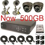 USA Security Store --- CCTV 2 Sony CCD Day/Night Vision Color Bullet Cameras, 2 Sharp CCD Day/Night Vision Color Dome Cameras with 4 CH Security Surveillance DVR System Built-in 500GB HDD, Included 4x65FT video cables and Power Supplies KIT