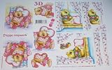 A4 3D step by step Le Suh decoupage sheet - cute teddy and hearts