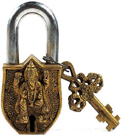 GANESH TALISMANIC LOCK ~ Antique Style Brass Lock w/ 2 Keys ~ Ancient Design