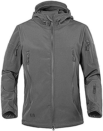 Men's Waterproof Military Softshell Tactical Jacket Camping Hiking Fleece Hooded Coat Grey Asia L/US M