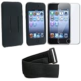 For Apple iPod Touch 1st Gen - Black Silicone Skin Case + Adjustable Armband + LCD Cover with cleaning cloth