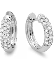 0.30 Carat (ctw) 10k White Gold Ladies Pave Set Huggies Hoop Earrings 1/3 CT