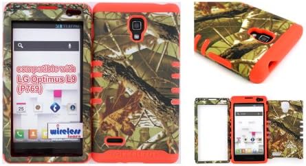 Wireless Fones TM Exclusive Camo Mossy Hunter Series Over Orange Gel Hard & Soft Rubber Hybrid High Impact Armor Combo Case for T-MOBILE LG Optimus L9 / P769 (Not for ANY OTHER LG OPTIMUS SERIES)