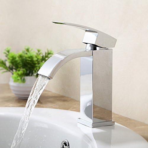 Waterfall Spout Vessel Sink Faucet, Dankan Bathroom Lavatory Brass Waterfall Mixer Tap with Extra Large Spout Single Handle Chrome