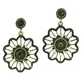 Gold-tone Ornate Green(lab-created)gem,filigree Design Flower Post Earrings