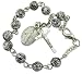 Womens Antique Silver 6MM Rosebud Bead Rosary Bracelet w Miraculous Mary Charm