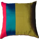 Lime & Turquoise Banded Thai Silk Pillow