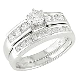  : 14K White Gold 1 Carat Square and Round Cut Diamond Bridal Ring Set