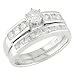 Jewelry : 14K White Gold 1 Carat Square and Round Cut Diamond Bridal Ring Set